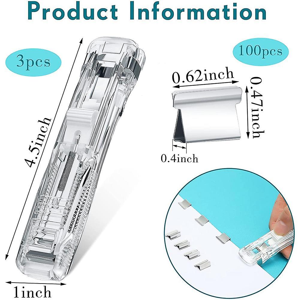 3 Pieces Clear Stapler for Desk Trendy Stapler with 100 Pieces Clips