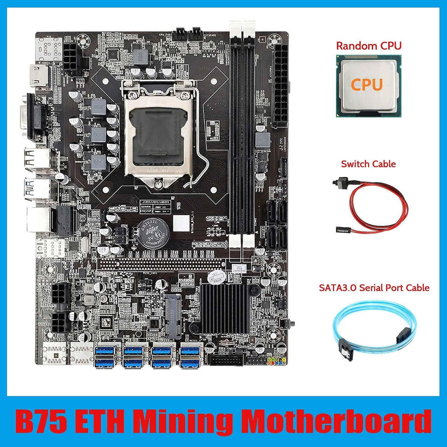 B75 Eth Mining Motherboard 8xpcie Usb Adapter+cpu+switch Cable
