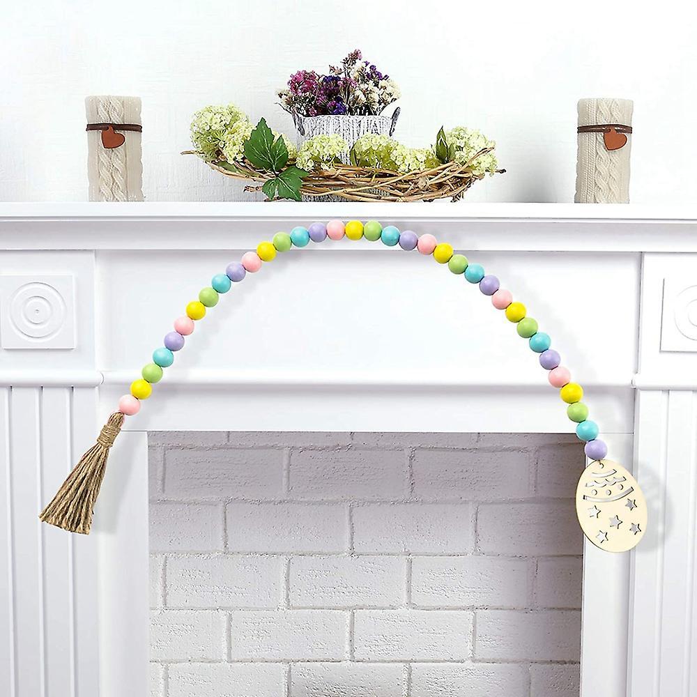 Easter Wood Bead Garland Rustic Spring Beads Garland for Easter Decor