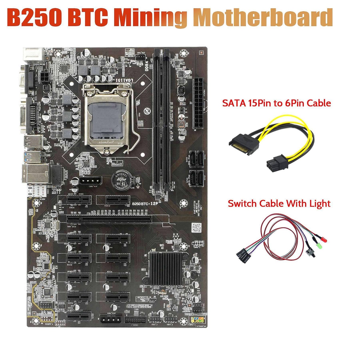 B250 Btc Motherboard with Switch Cable +sata 15pin to 6pin Cable