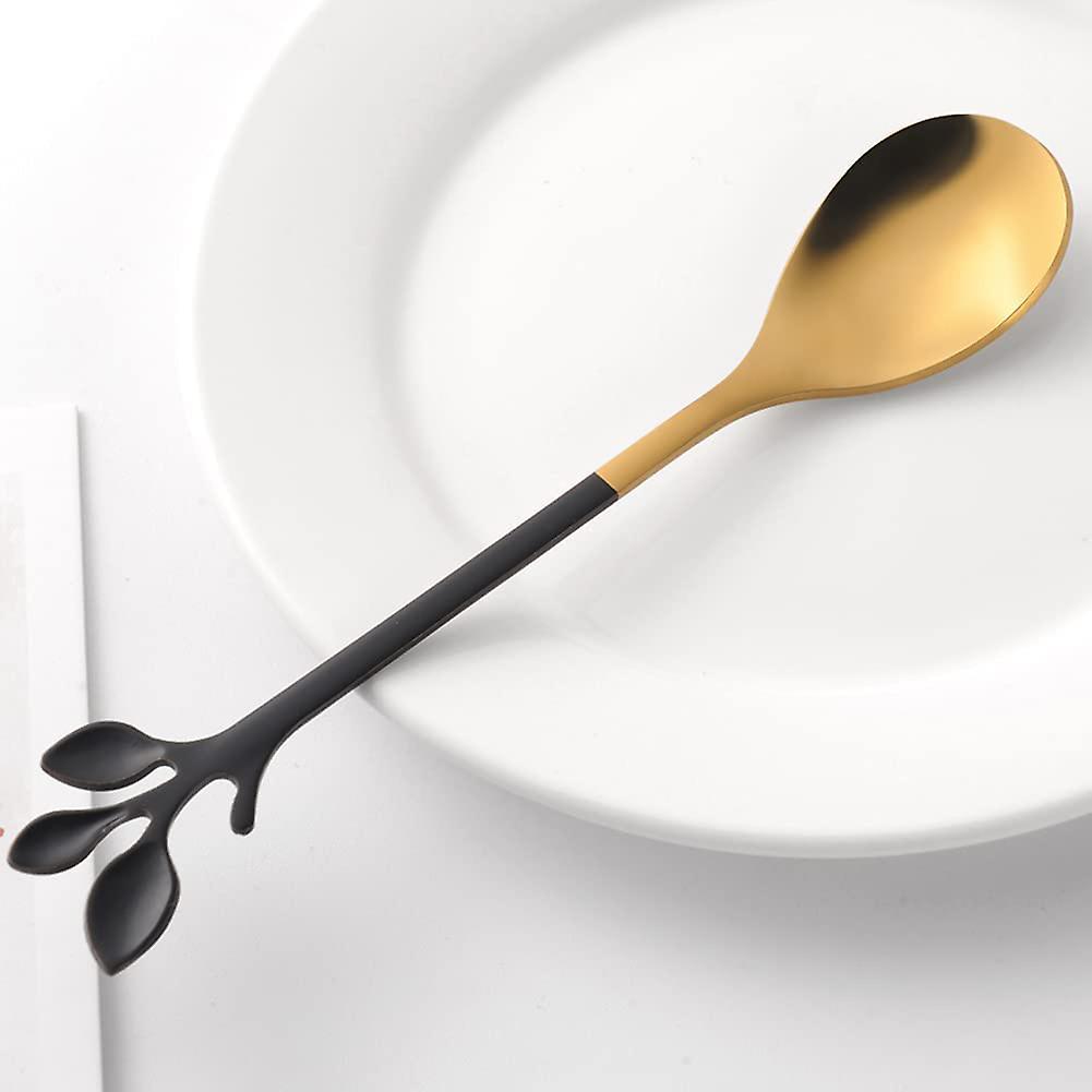 10 Pcs Coffee Spoon Leaf Cake , Stirring Teaspoon Set Black Gold
