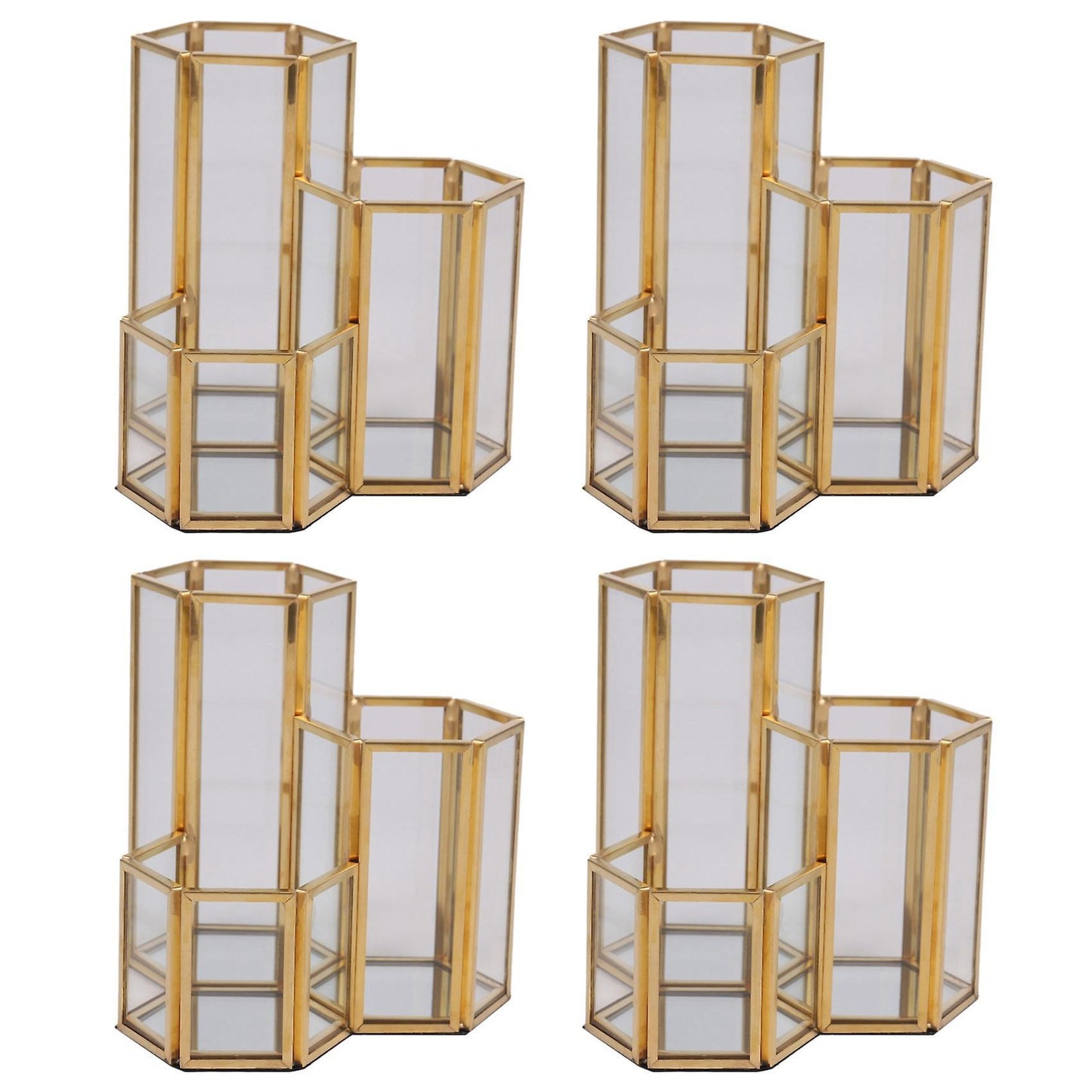 4x Glass Copper Hexagon Composite Pen Holder Makeup Brush Glass Box