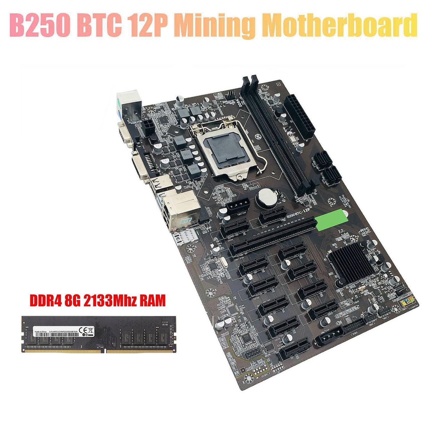 B250 Btc Mining Motherboard with Ddr4 8g 2133mhz Ram Lga 1151 Ddr4
