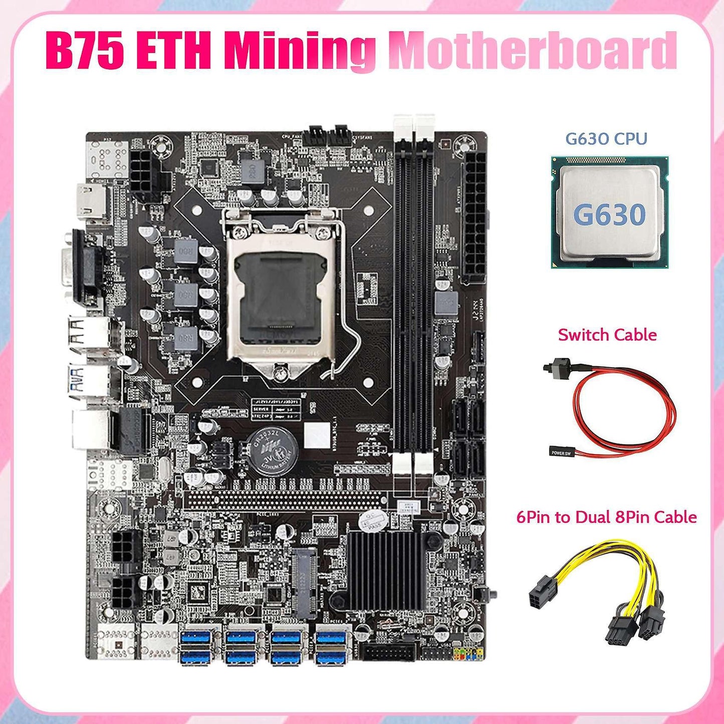 B75 Eth Mining Motherboard 8xpcie to Usb+cpu+switch Cable Lga1155