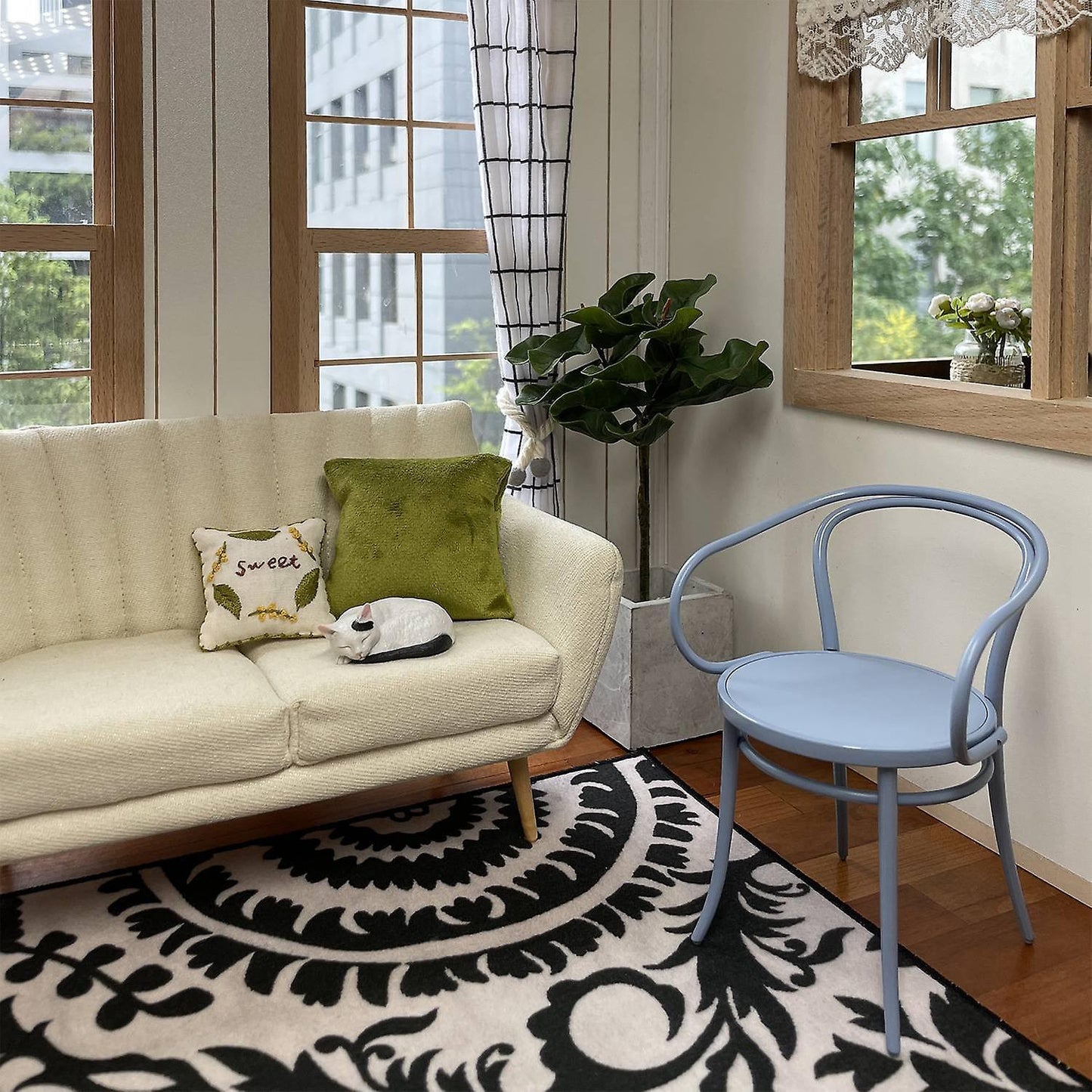 1/6 Dollhouse Model Furniture Accessories Mini Carpet, Black White