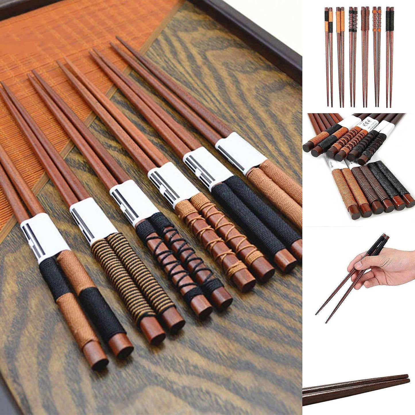 6 Pairs Wooden Chopsticks Classic Japanese Natural Food Wood Gift Set