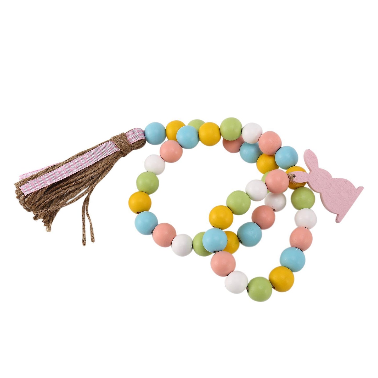 Easter Wood Bead Garland with Tassels and Bunny Tag Rustic (pink)