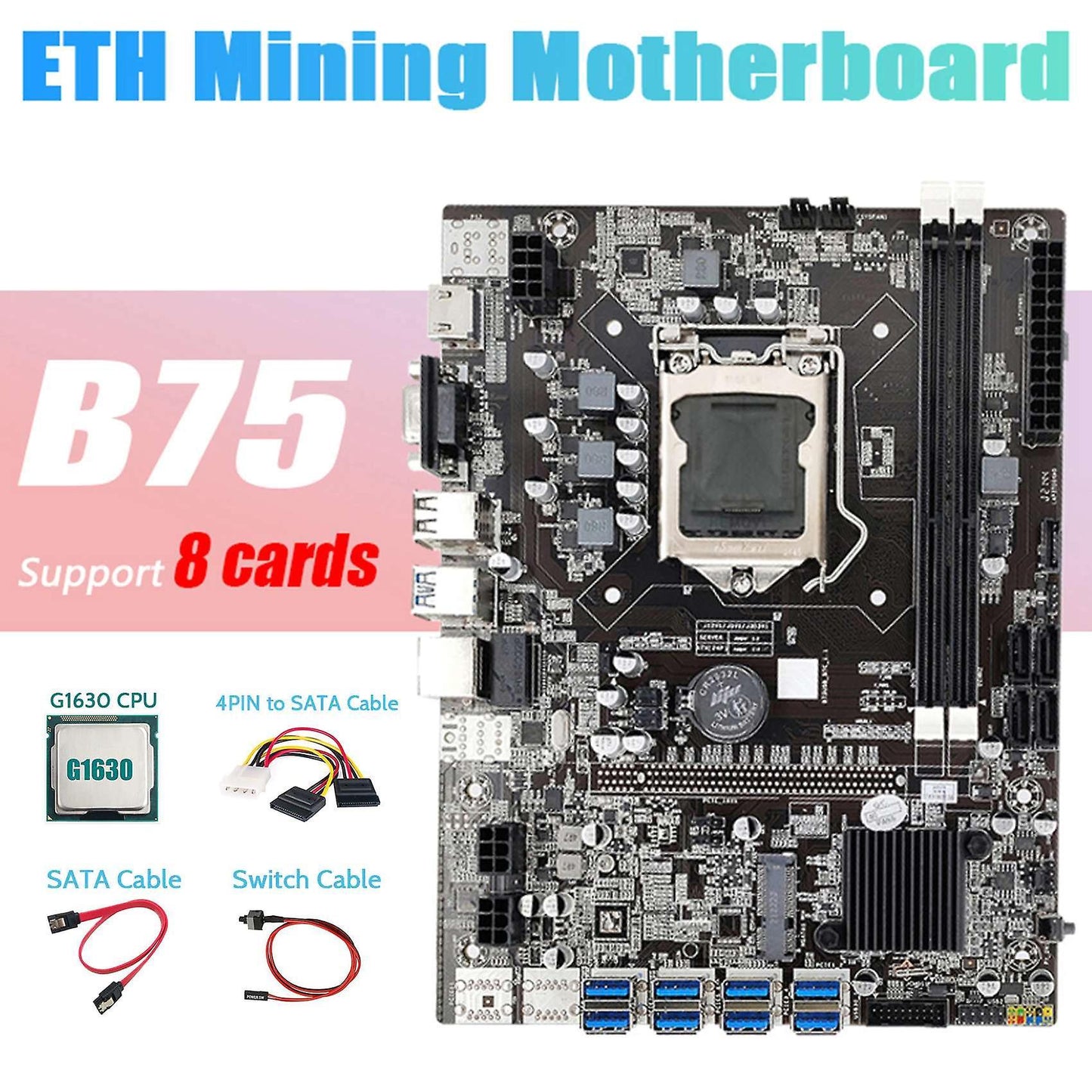 B75 Motherboard+g1630 Cpu+4pin to Sata Cable+sata Cable+switch Cable