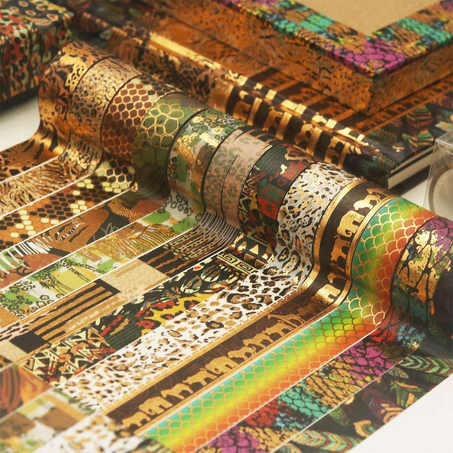 12rolls Gold Foil Wild Animals Print Tapes for Diy Crafts,wrapping