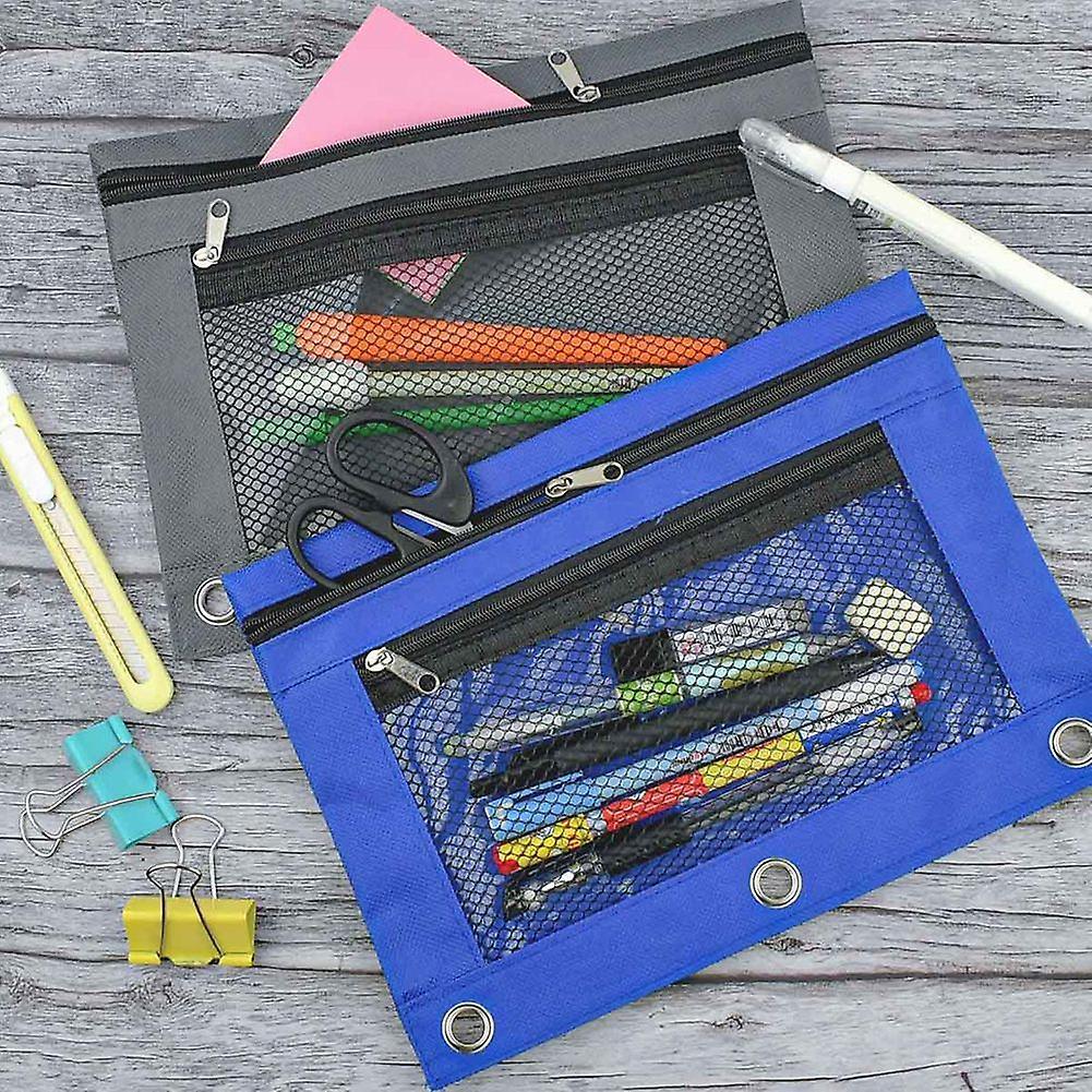 2pcs 3 Ring Binder Pencil Pouches 2 Pocket Pencil Pouches with Zipper