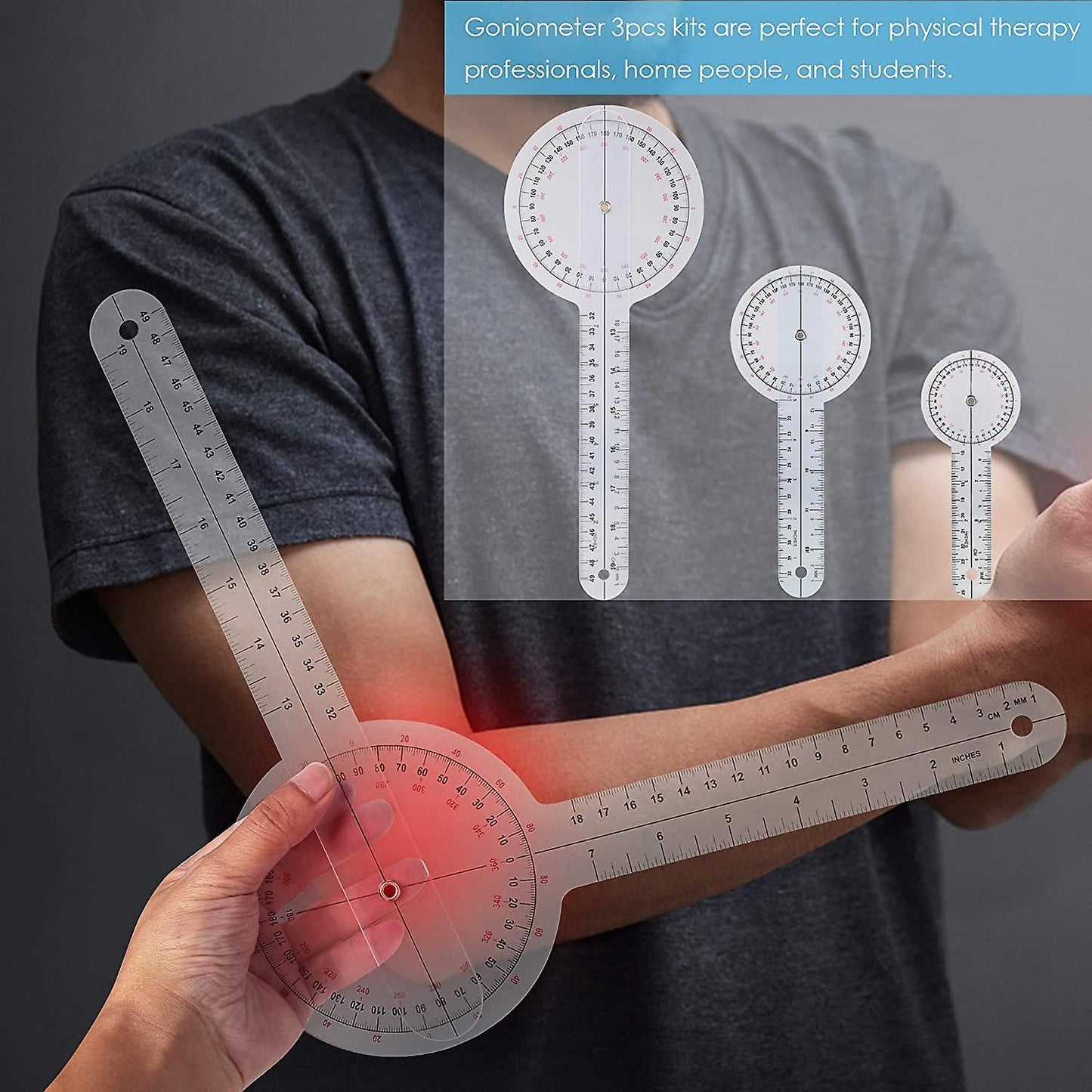 3-piece Goniometer 6/8/12 Inch Occupational Therapy Protractor Tool