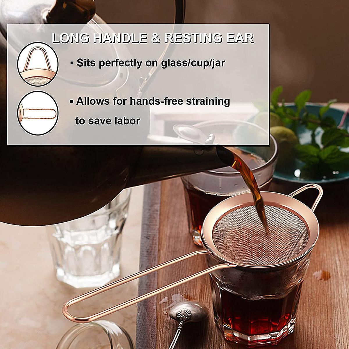 2-piece Stainless Steel Tea Strainer Small Cone-shaped Rose Gold