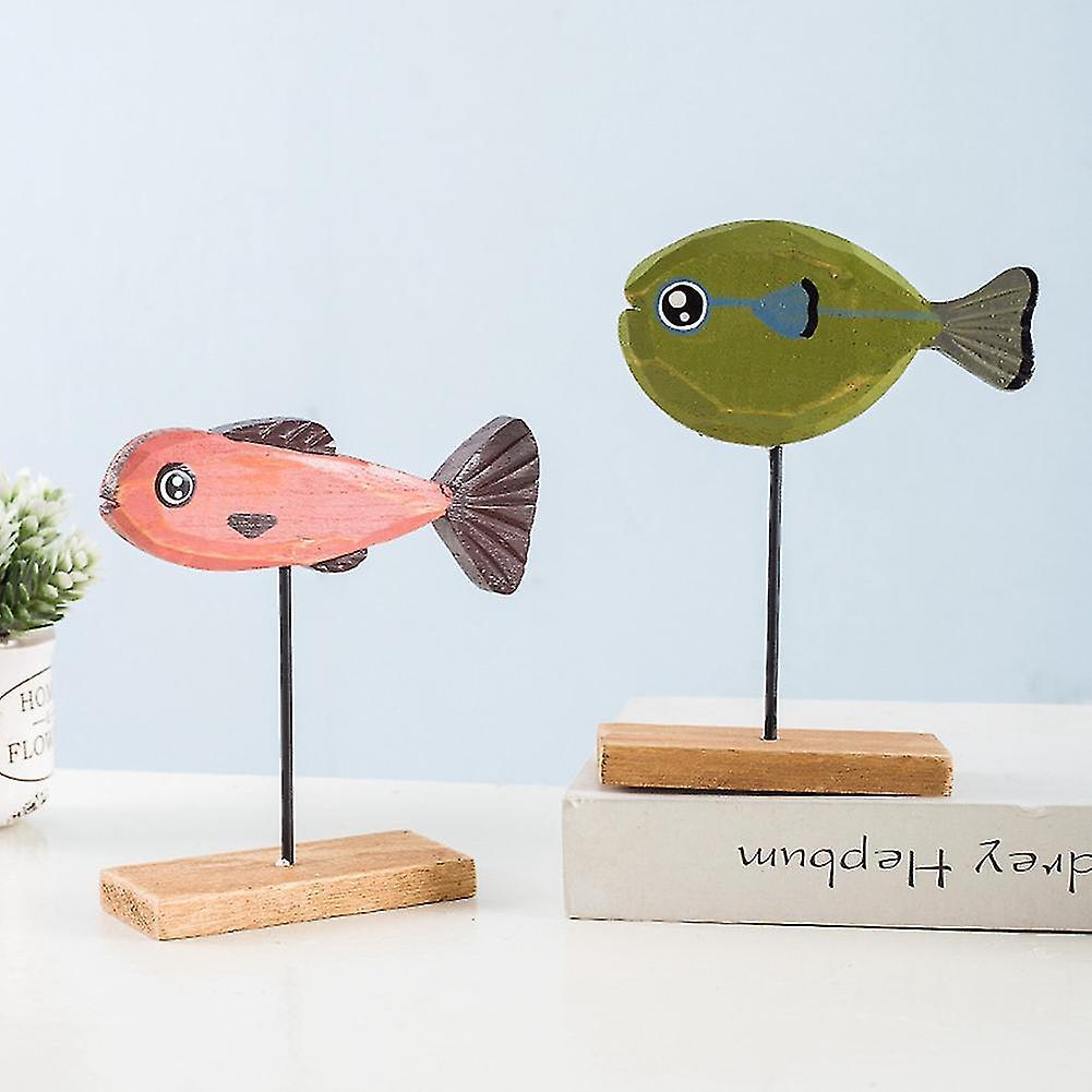 Nautical Theme Wooden Seafish with Stand Base Animal Table Decor-e