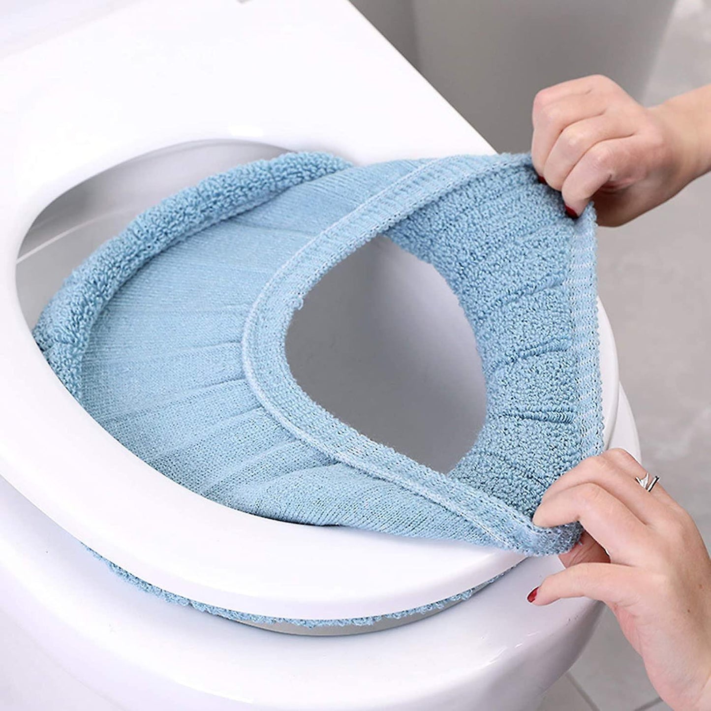2pc Soft Plush Toilet Cover,washable Cloth Toilet Seat Cover,handle