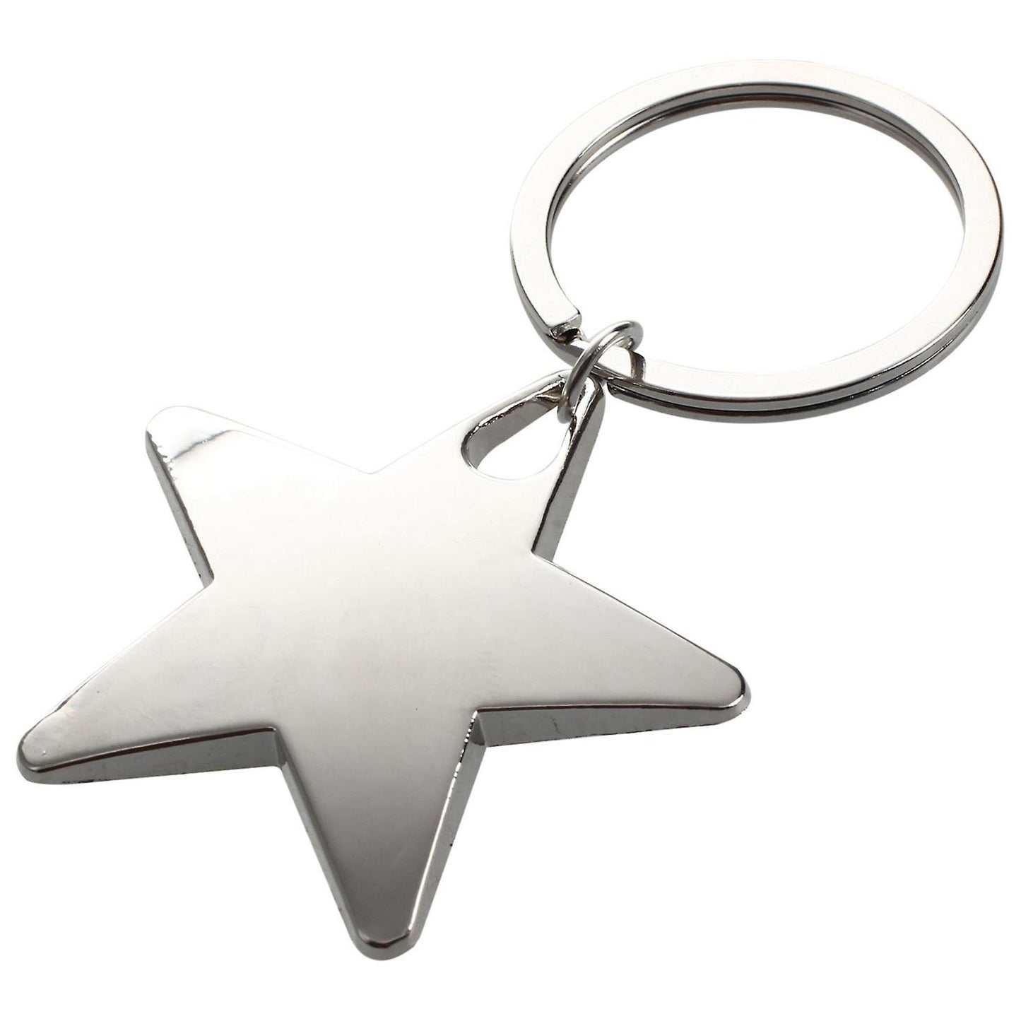 Five Pointed Star Shaped Pendant Keychain Silver Tone