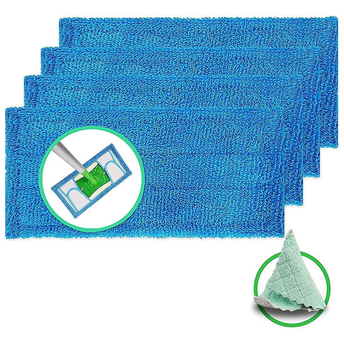 4 Reusable Microfiber Mop Pads Compatible with Swiffer Sweepers
