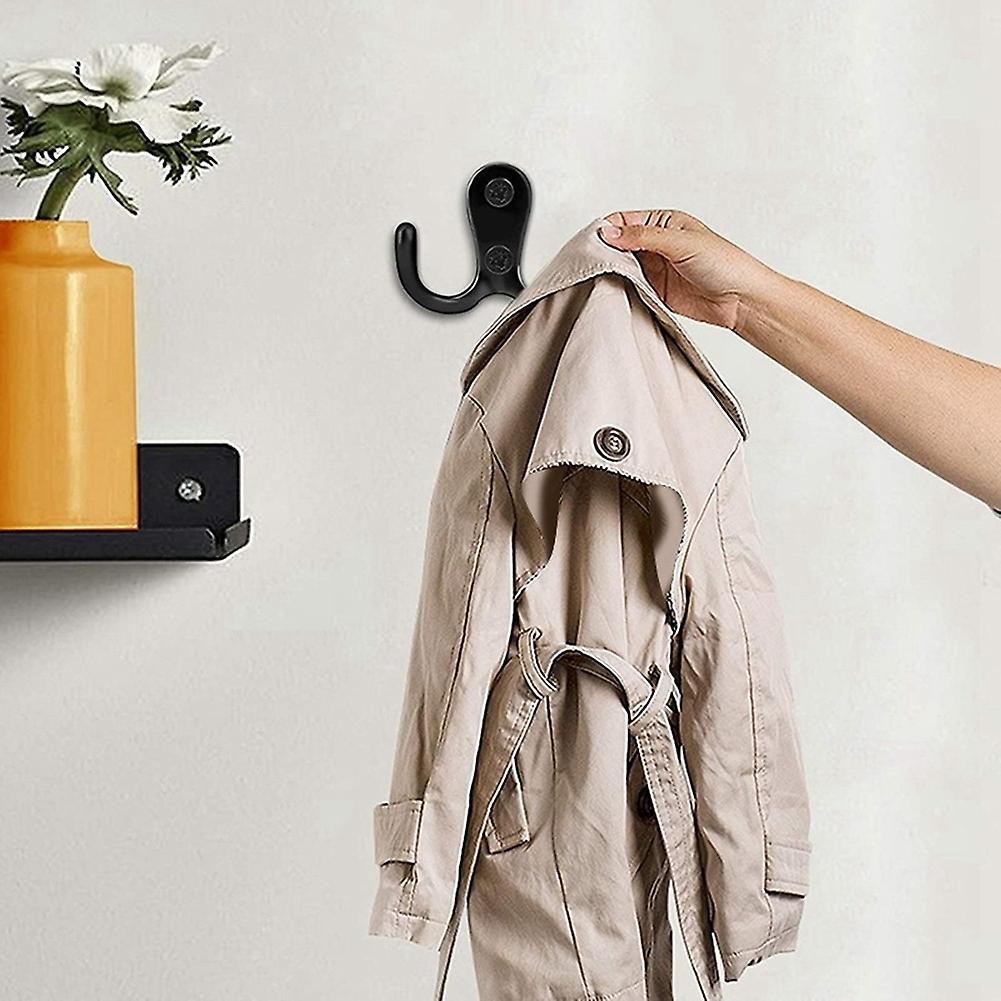 Dual Coat Hooks Wall Mounted for Bathroom Bedroom Door Wall (black)