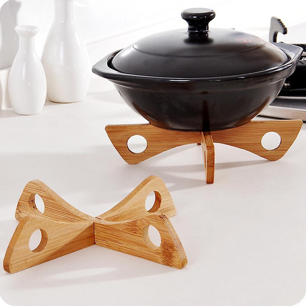 Bamboo Pot Rack Dish Holder Stand Organizer Kitchen Pot, Pack Of 6