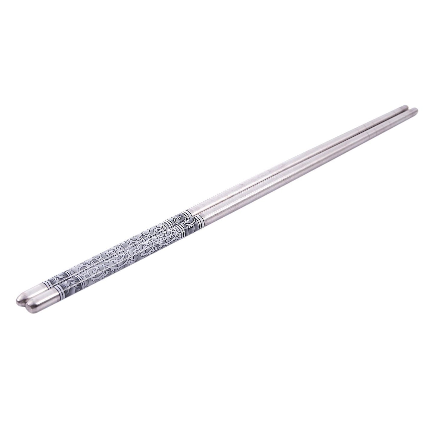 8.9" Length White Vine Pattern Stainless Steel Chopsticks Pair