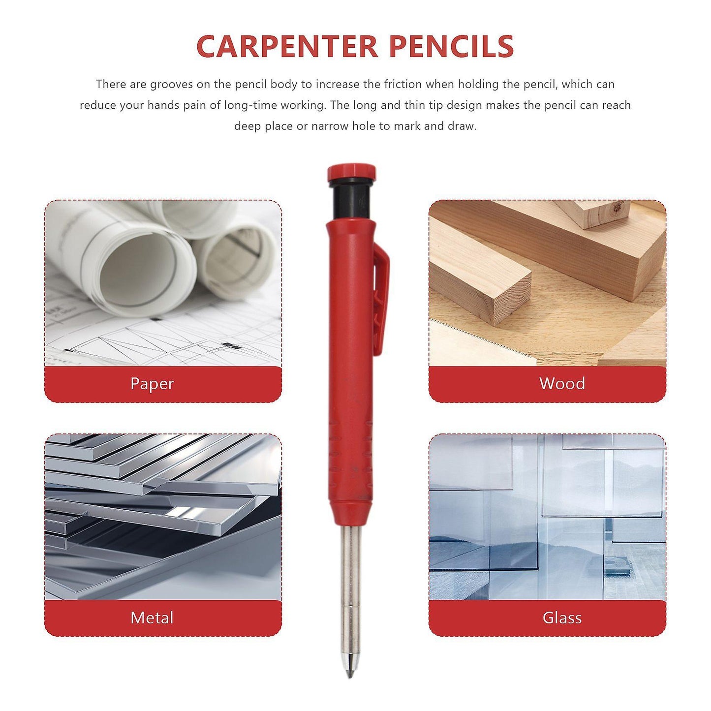 2 Packs Carpenters Pencil and Black Refills Tool Pens Woodworking