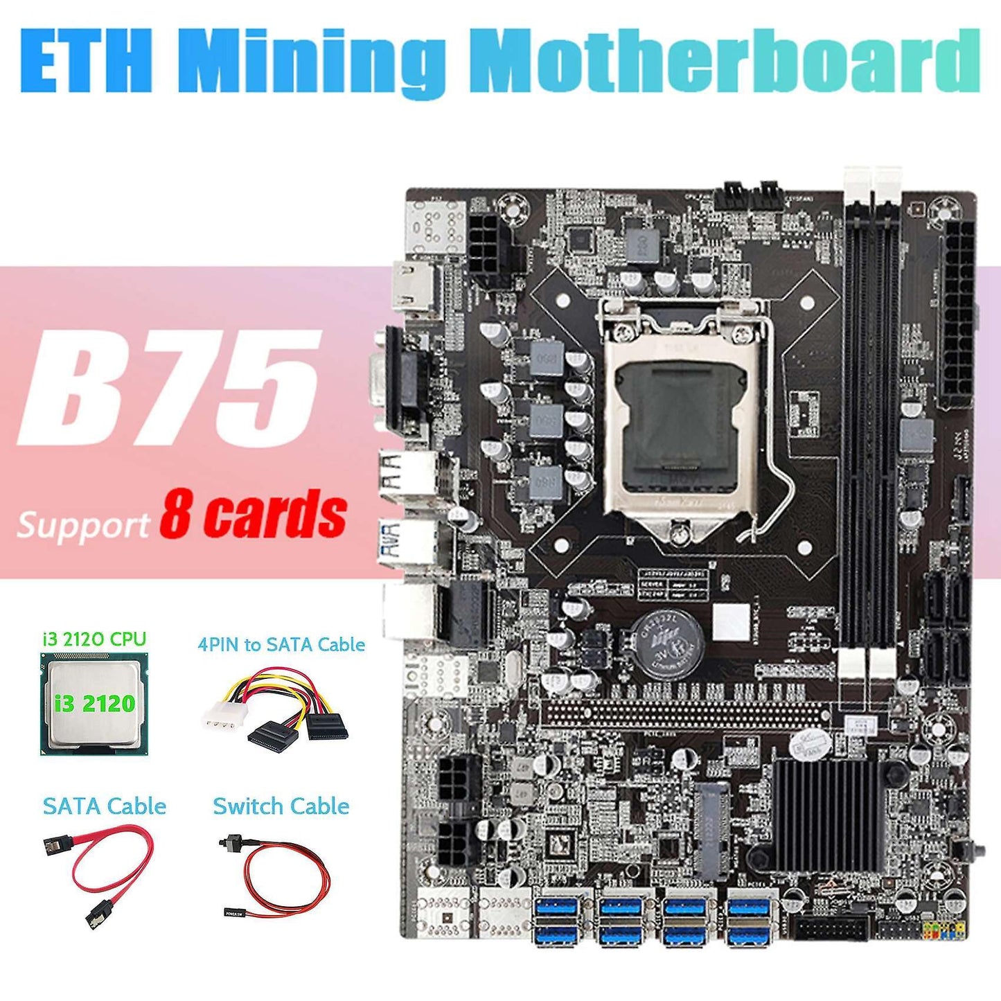 Motherboard+i3 2120 Cpu+4pin to Sata Cable+sata Cable+switch Cable