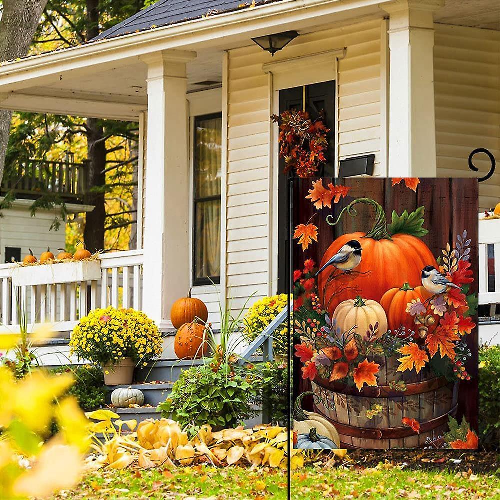 Thanksgiving Pumpkin Garden Flag 12x18 Inch Bird for Seasonal Decor