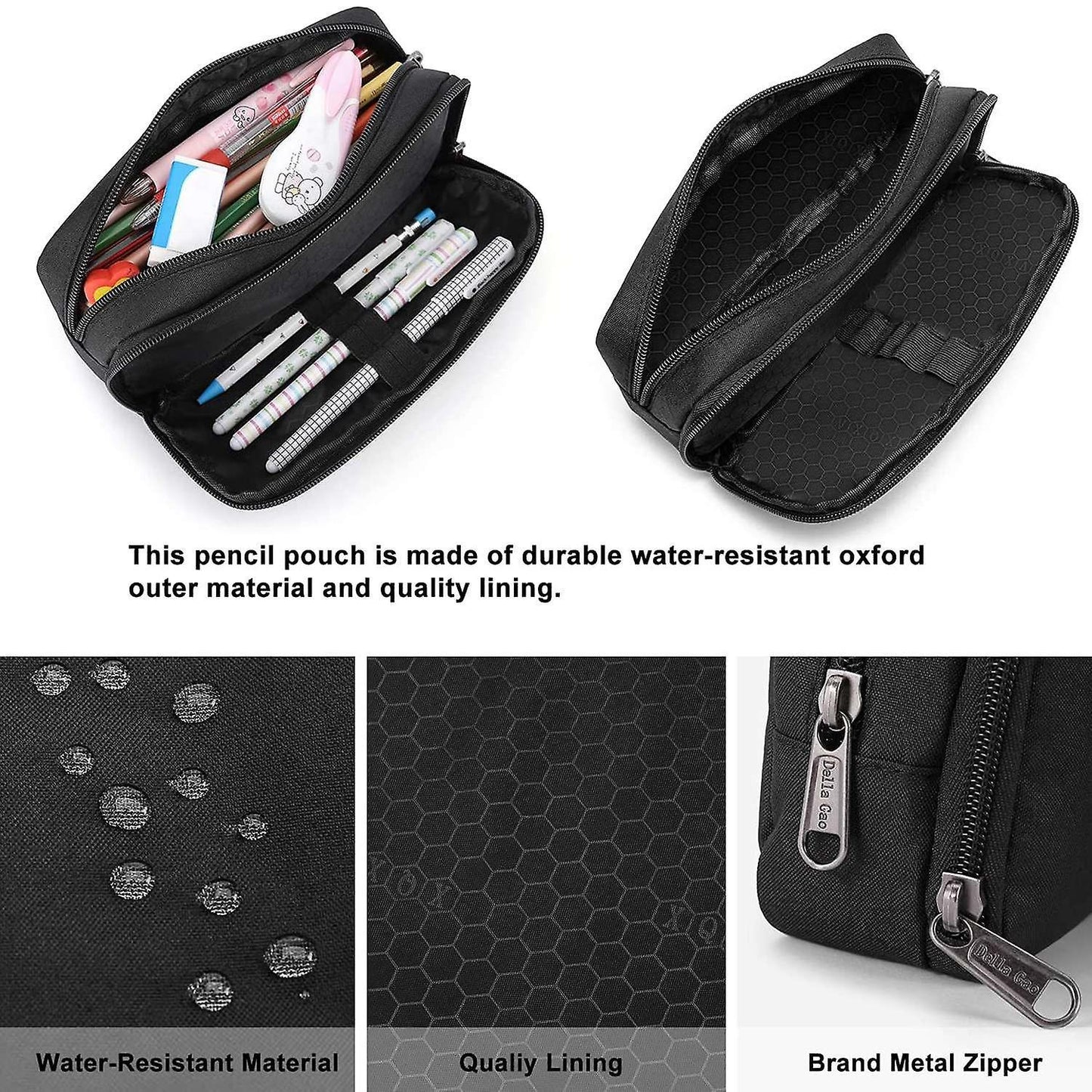 Big Capacity Pencil Case Oxford Storage Pouch Marker Pen Case Black