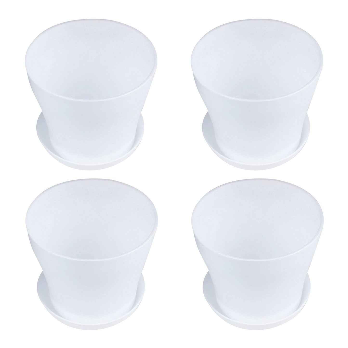 4x Plastic Plant Flower Pot with Tray Round White Upper Caliber 14cm
