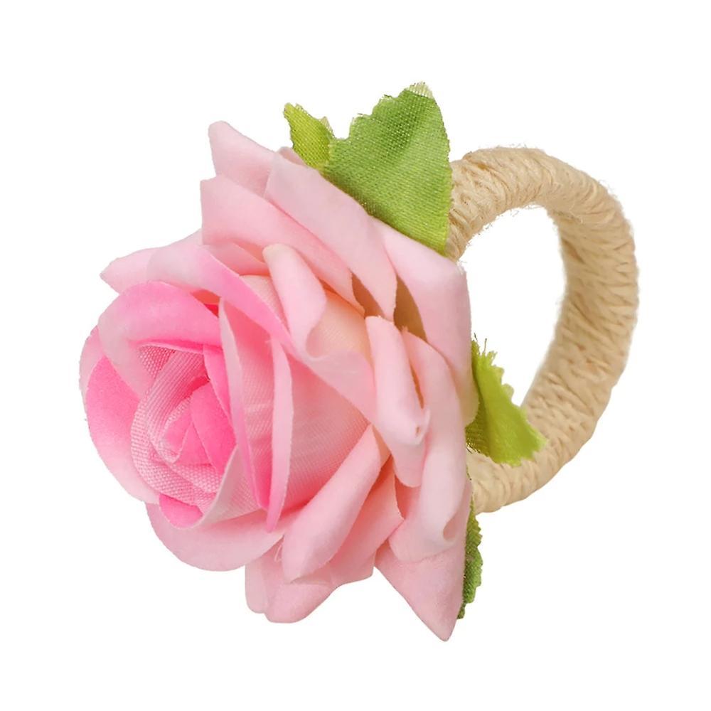 6pcs Handmade Flower Napkin Rings Faux Pink Rose Napkin Ring