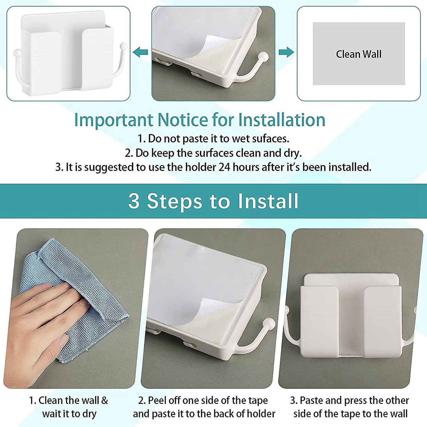 6 Pcs Wall Phone Holder Wall Mount Self-adhesive Cell Phone(white)