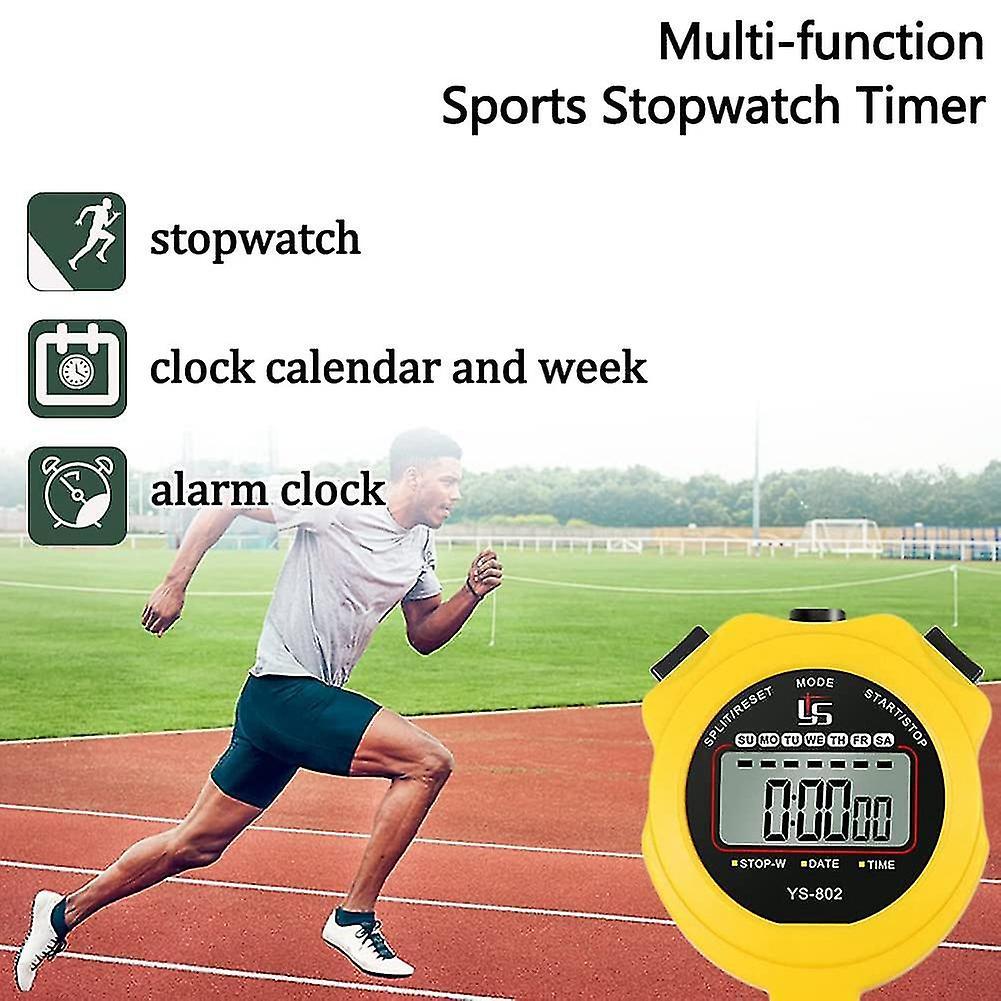 Sports Stopwatch with Clock Calendar, Shockproof Stopwatch,black