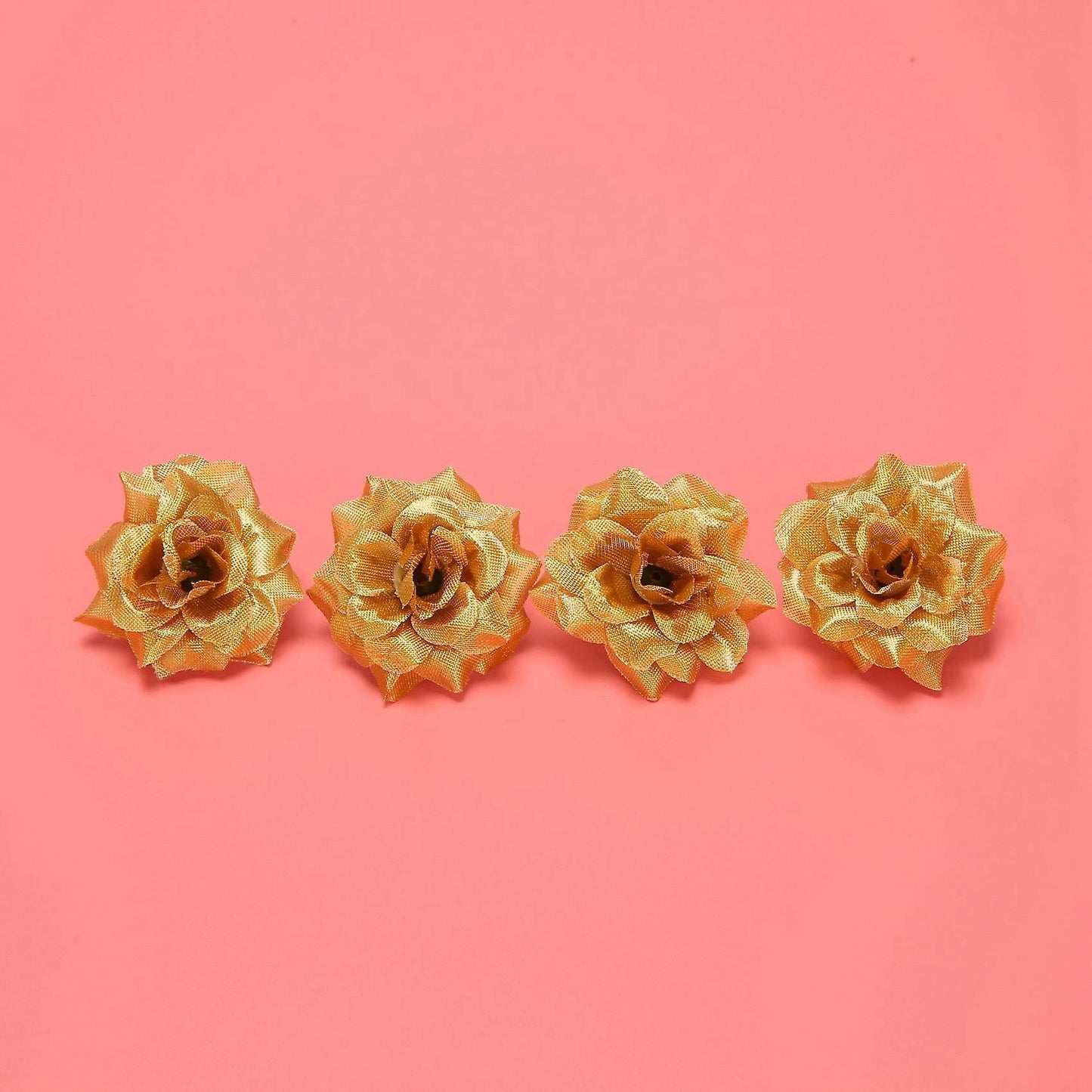 100 Stk. Seide Rosen Kuenstliche Braut Clips Blumenkoepfe (golden)