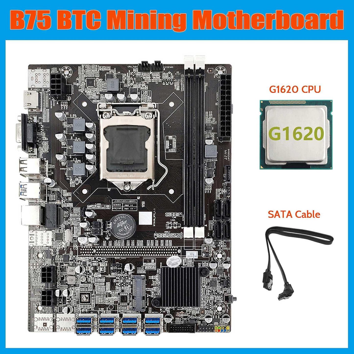 B75 Eth Mining Motherboard 8xpcie Usb Adapter+g1620 Cpu+sata Cable