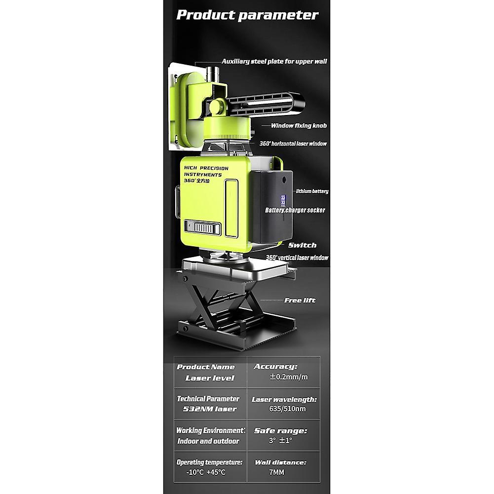16 Lines 4d 360 Beam Green Lasering Level Outdoor Battery-us Plug