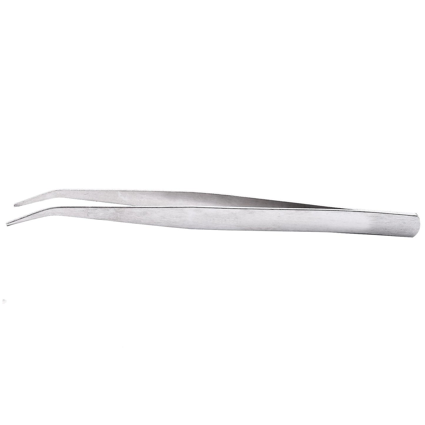 5.9" Long Silver Tone Bent Curved Tip Tweezers Forceps Plier Hand Tool