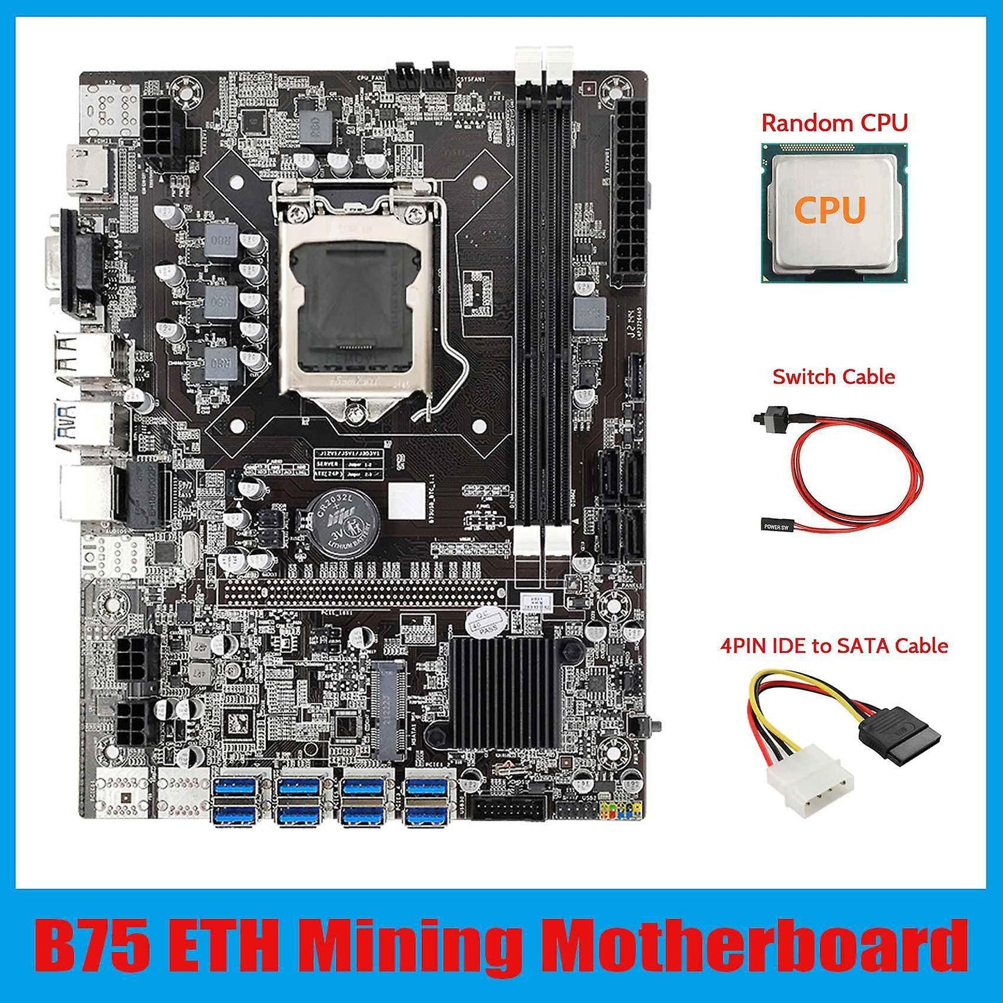 B75 Eth Mining Motherboard 8xpcie Usb Adapter+4pin Ide to Sata Cable