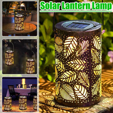 Hanging LED Solar Light Wrought Iron Hollow Leaf Lantern Garden Lawn Yard Table Decorative Outdoor L