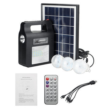 Solar Power Radio Panel Generator LED Light USB Charger System FM Outdoor Garden Decorative Night Li