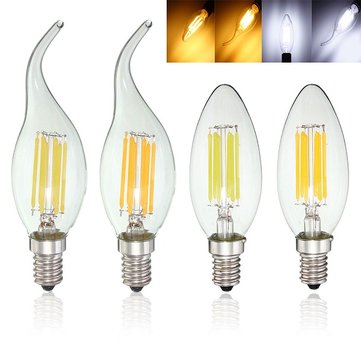 E14 6W Pure White Warm White COB Edison Filament Candle Li... (COLOR.: WARMWHITE | STYLE: BLACKDOTS)