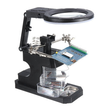 3X/4.5X/25X Soldering Iron Stand Holder Table Magnifier Illuminated Magnifying Glass Third Hand Magn