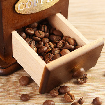 Retro White Ceramic Manual Coffee Bean Grinder Wooden Nut Mill Cafe Hand Grinding Tool