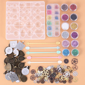 45Pcs/Set Pendant Trays Set DIY Jewelry Bezel Making Crystal Bracelet Pendant Silicone Resin Mould J