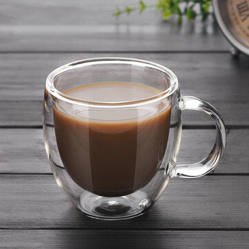 200ml Double Wall Layer Glass Coffee Tea Cup Mug & Handle Heat-resistant Tools
