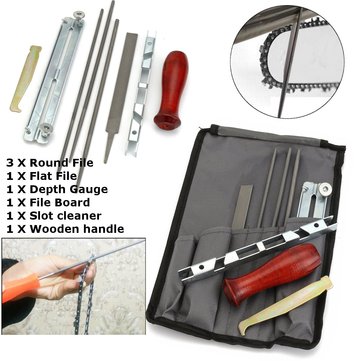 8pcs Chain Saw Sharpening Kit File Depth Gauge File Board Slot Cleaner Wooden Handle