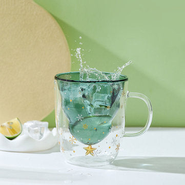 XH-121 300ML Innovative Christmas Tree Mark Cup Double-Layer Borosilicate Glass Transparent Coffee C