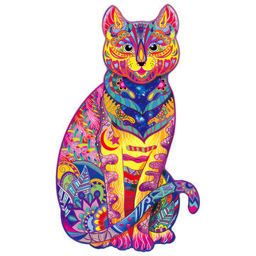 Wooden Cat Jigsaw Puzzle DIY Unique Shape Pieces Animal Gift Mysterious Early Education Toys for Chi