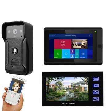 ENNIO 7" 2 Monitors Video Door Phone Doorbell Intercom Wireless Wifi System with  IR-CUT HD 1000TVL