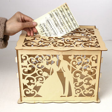 Wooden Card Box Wedding Advice Wishing Box with Lock Gift Wedding Party Favor
