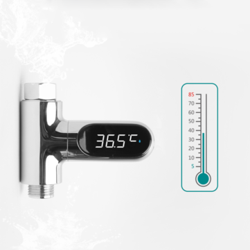 [Upgrade Version] V2 Water Shower Thermometer LED Celsius Fahrenheit Time Display Flow Self-Generati