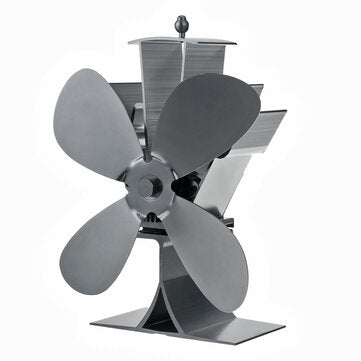 4 Blades Aluminum Fireplace Fan 1100rpm Quiet Heat Powered Stove Fan Wood Burning ... (COLOR.: GRAY)